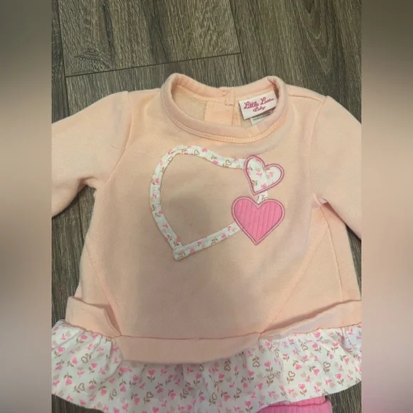 Little Lass Baby Girl Matching Set Size 12 Months Pink Heart - Picture 2 of 5
